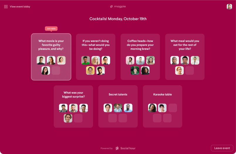 Screenshot of Frameable Events Lobby