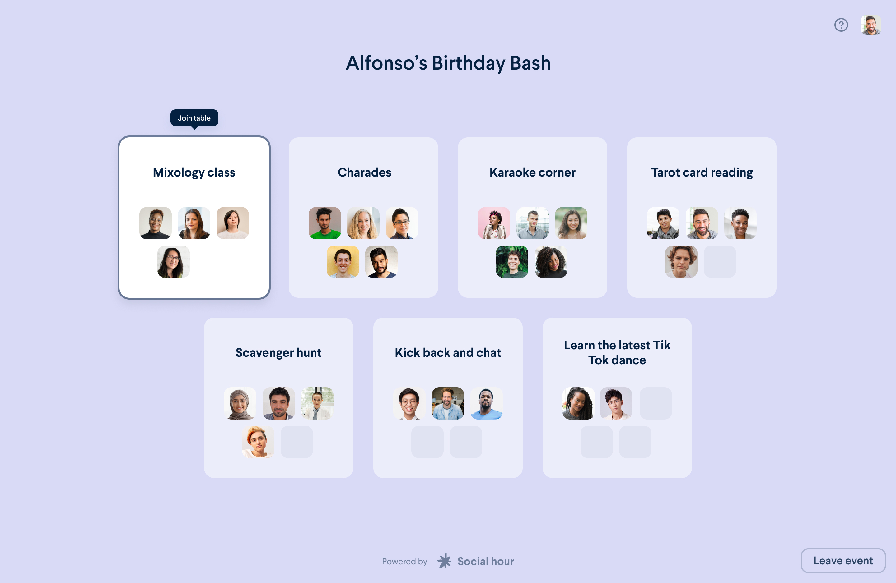 Screenshot of SocialHour Lobby