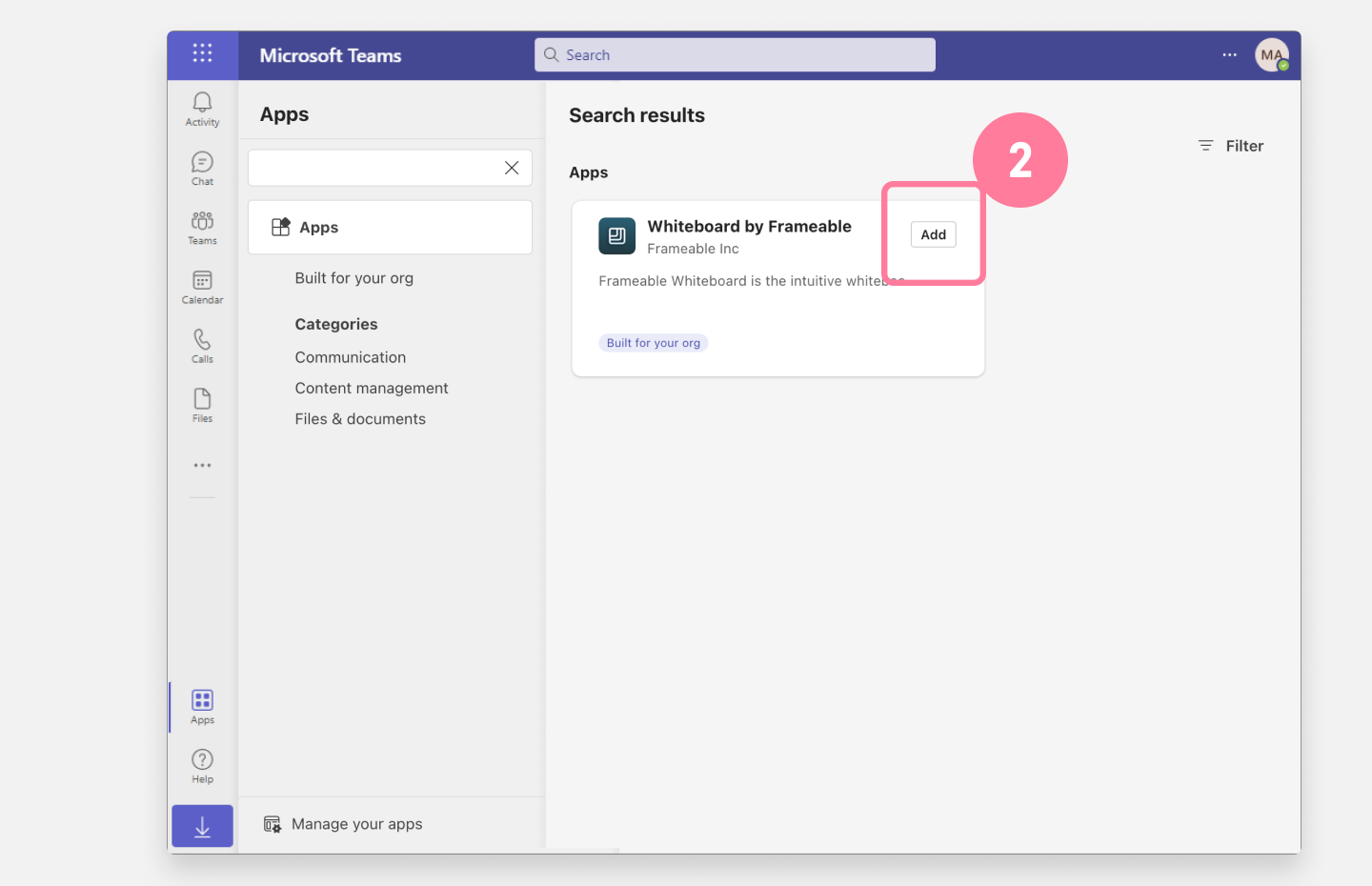whiteboard listing in teams