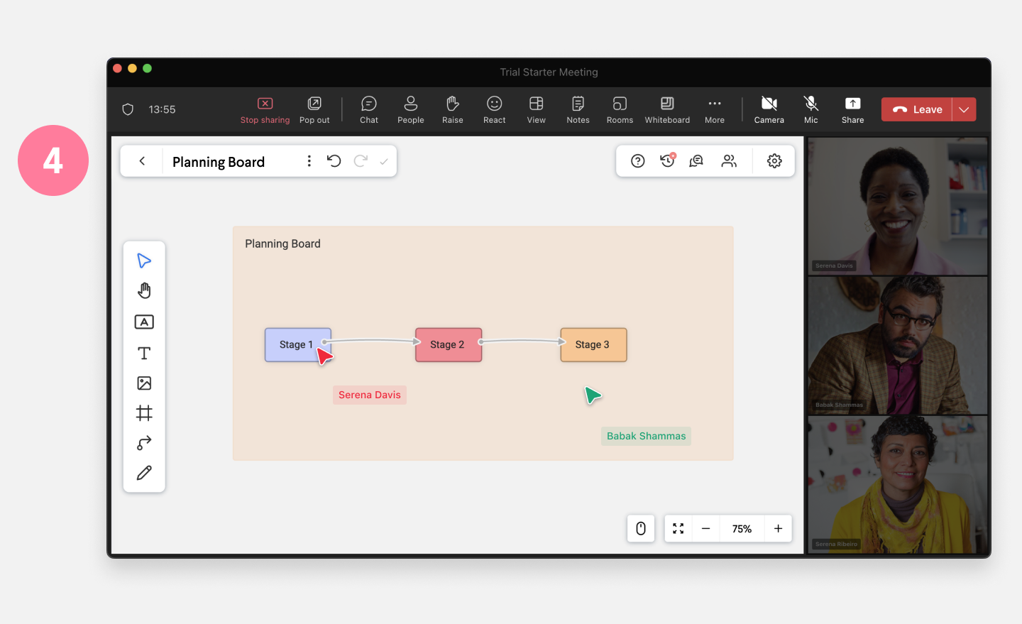 Whiteboard open in a Teams call