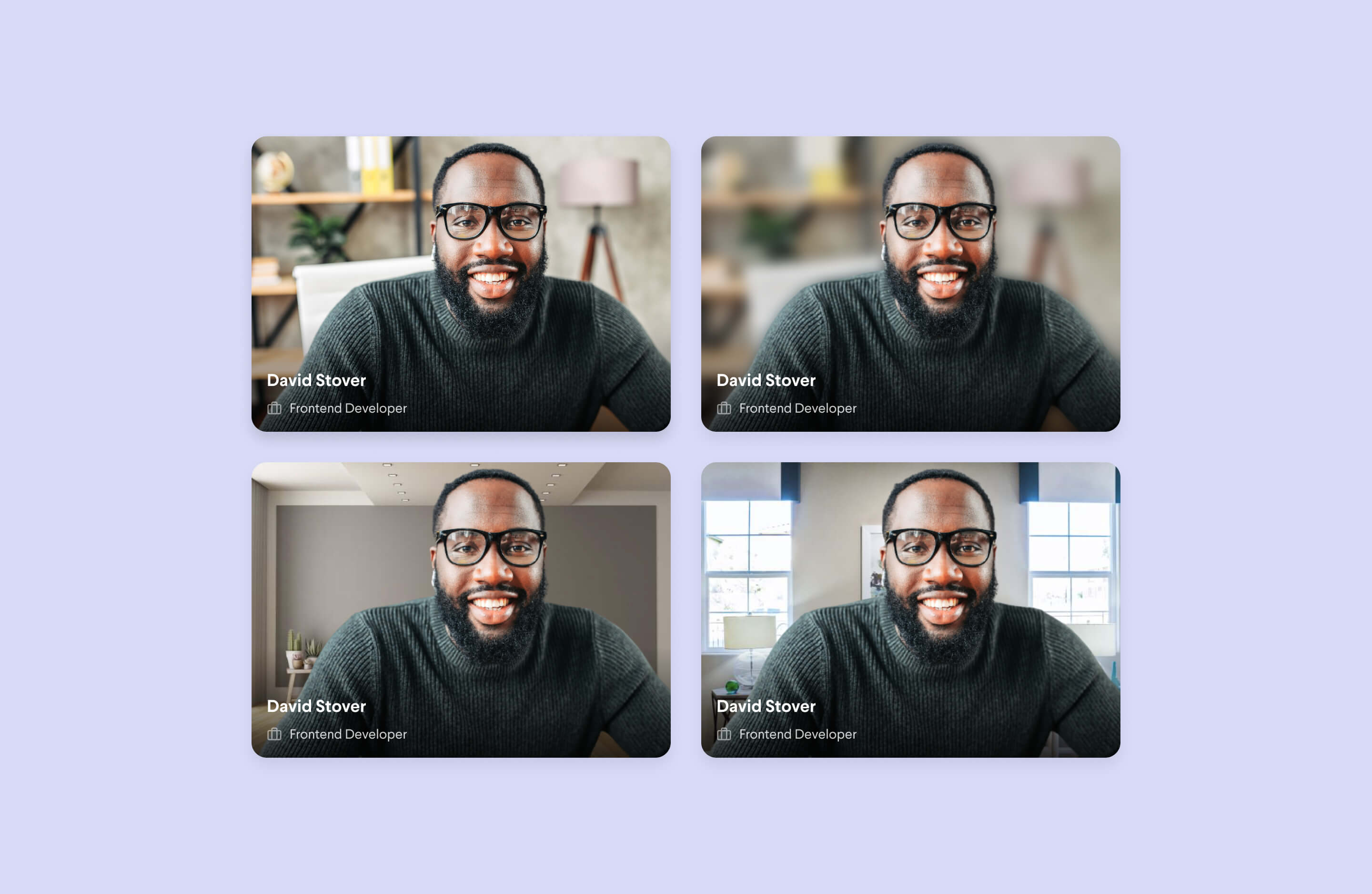 a man with glasses in front of four different backgrounds